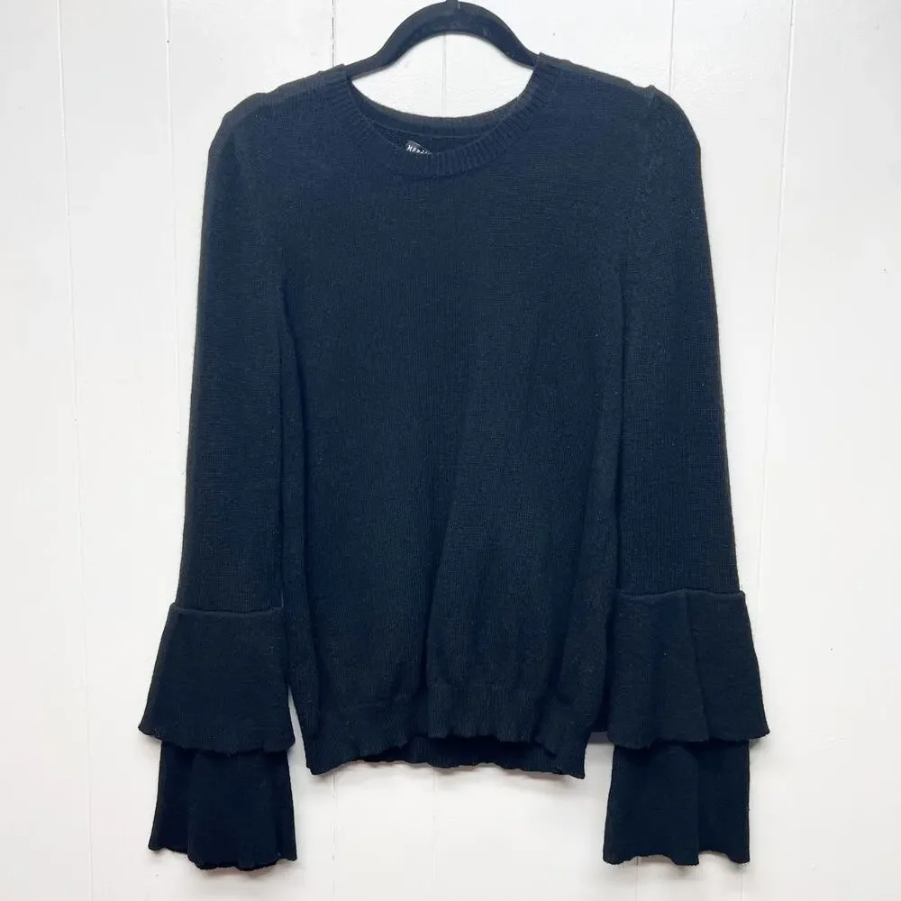 J. Crew Mercantile Wool Blend Ruffle Cuffs Womens Knit Black Sweater Sz Medium